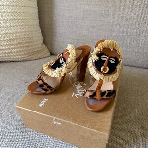 Rare Louboutin Tribal Mask Heels w/ Leopard Strap — EU 38